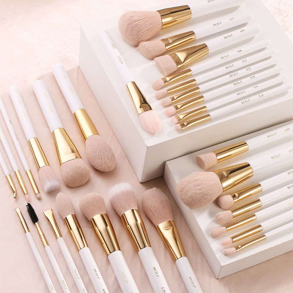 BEILI Professional White And Gold Makeup Brushes